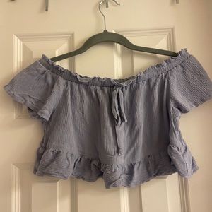 Blue Off the Shoulder Crop Top